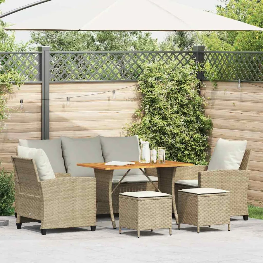 Ensemble de canapé de jardin 6 pcs avec coussins beige résine tressée