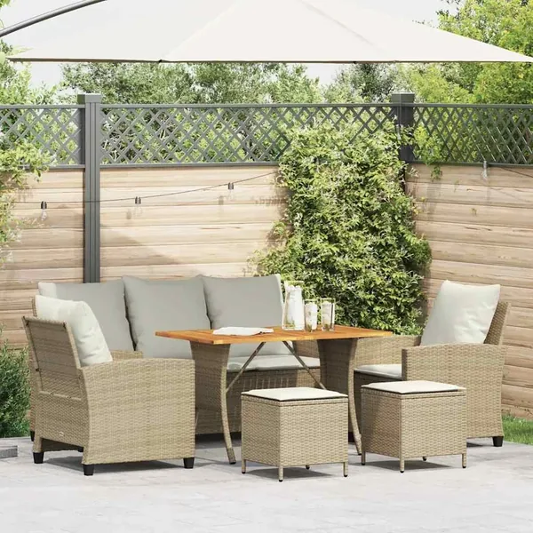 Ensemble de canapé de jardin 6 pcs avec coussins beige résine tressée
