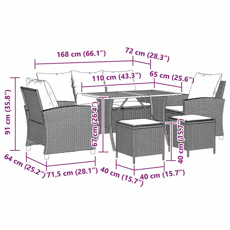 Ensemble de canapé de jardin 6 pcs avec coussins beige résine tressée - 12