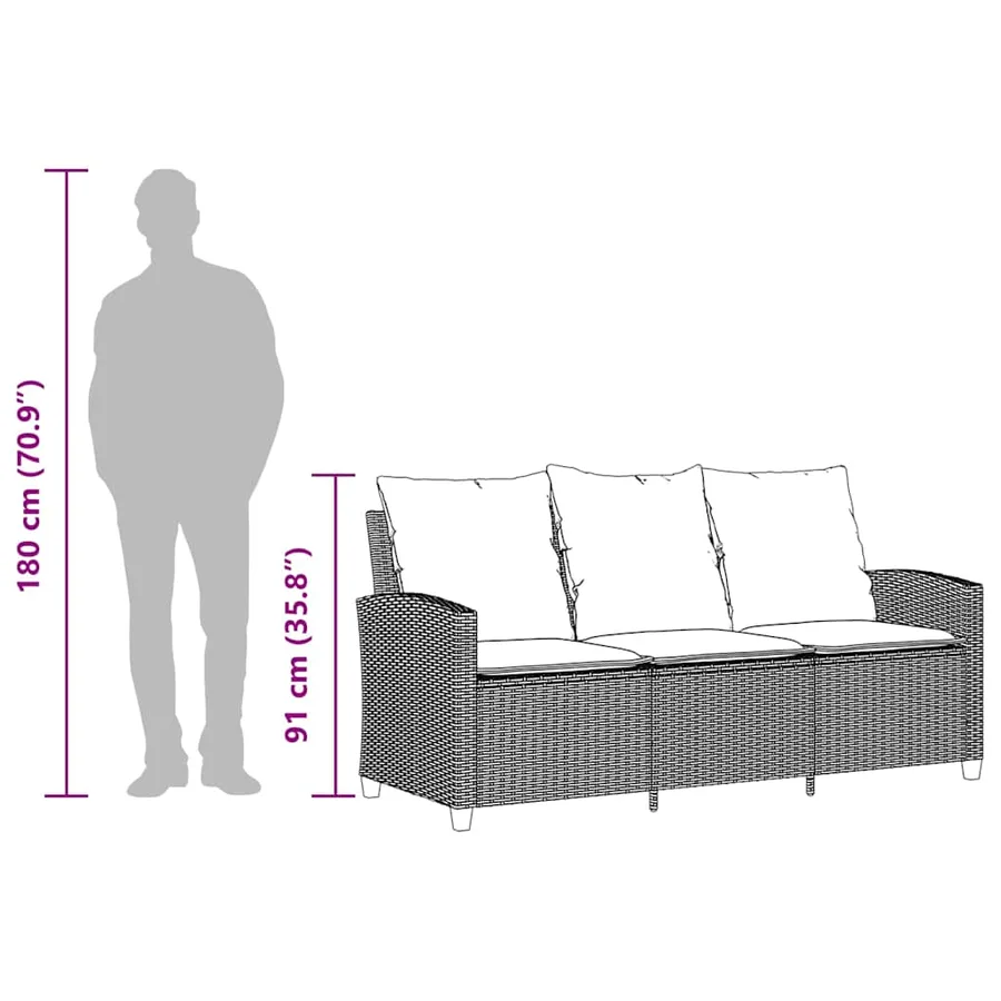 Ensemble de canapé de jardin 6 pcs avec coussins beige résine tressée - 14