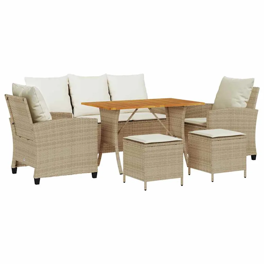 Ensemble de canapé de jardin 6 pcs avec coussins beige résine tressée - 2