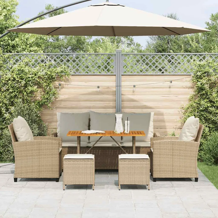 Ensemble de canapé de jardin 6 pcs avec coussins beige résine tressée - 3