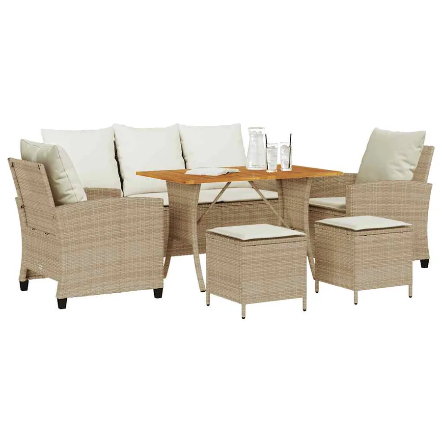 Ensemble de canapé de jardin 6 pcs avec coussins beige résine tressée - 4