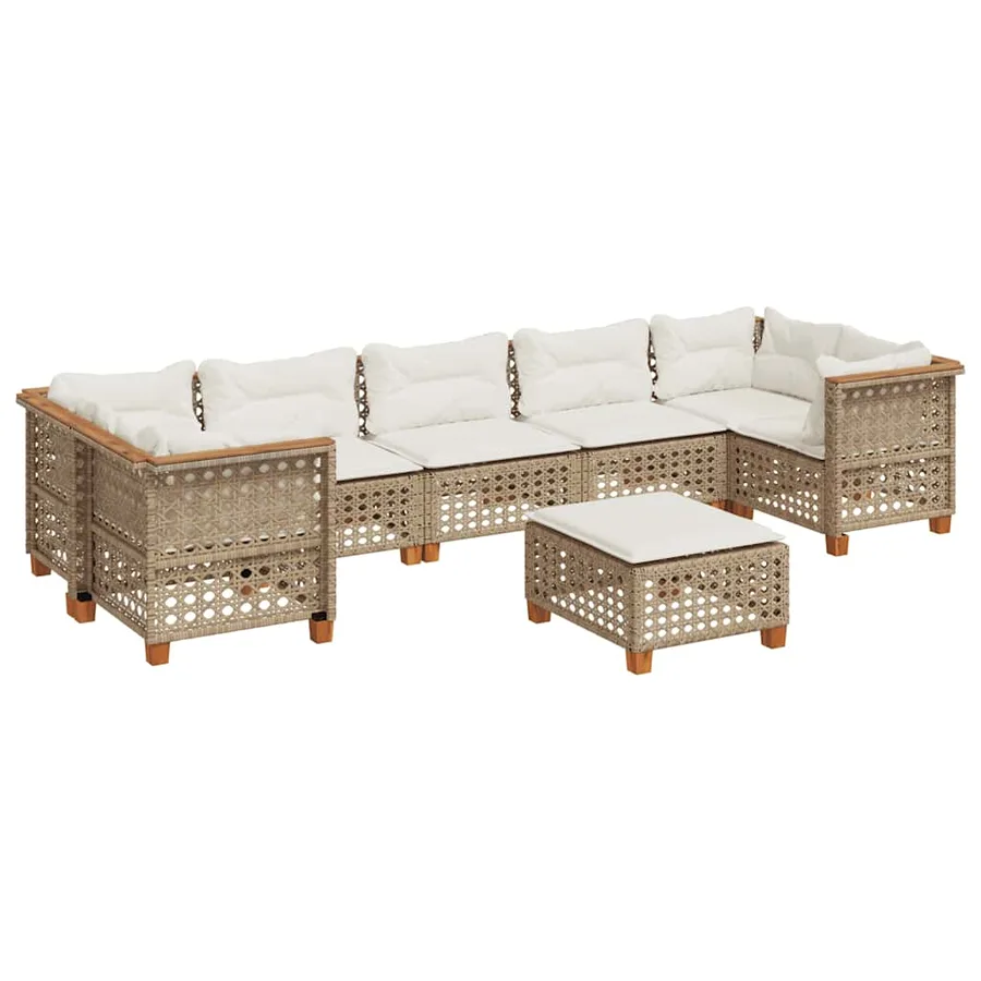 Salon de jardin avec coussins 8 pcs beige résine tressée - 2