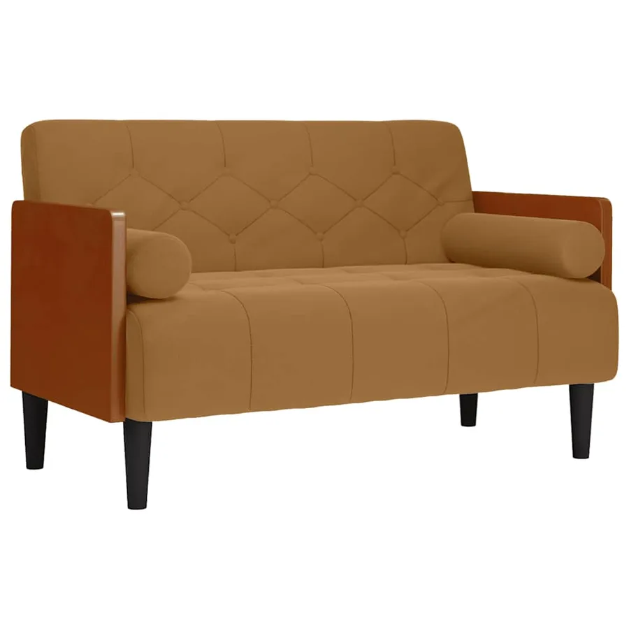 Canapé deux places avec coussins cylindriques velours marron 110 cm - 2
