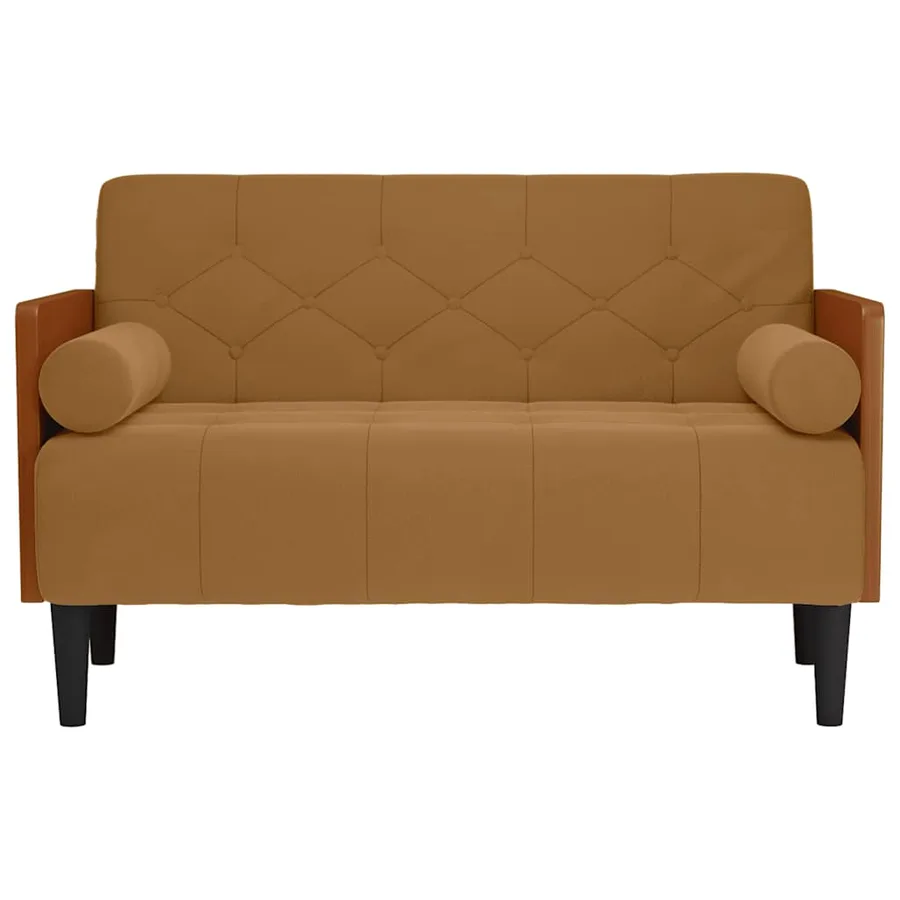 Canapé deux places avec coussins cylindriques velours marron 110 cm - 3