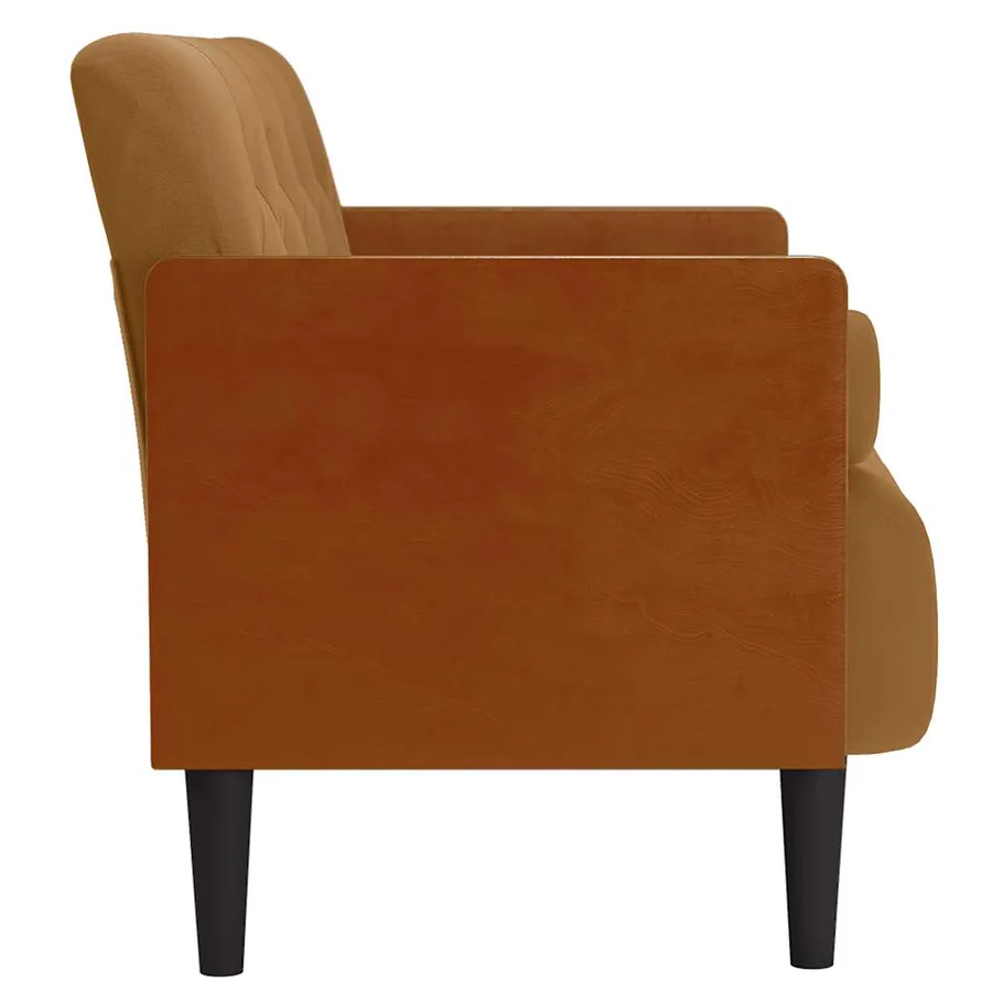 Canapé deux places avec coussins cylindriques velours marron 110 cm - 4