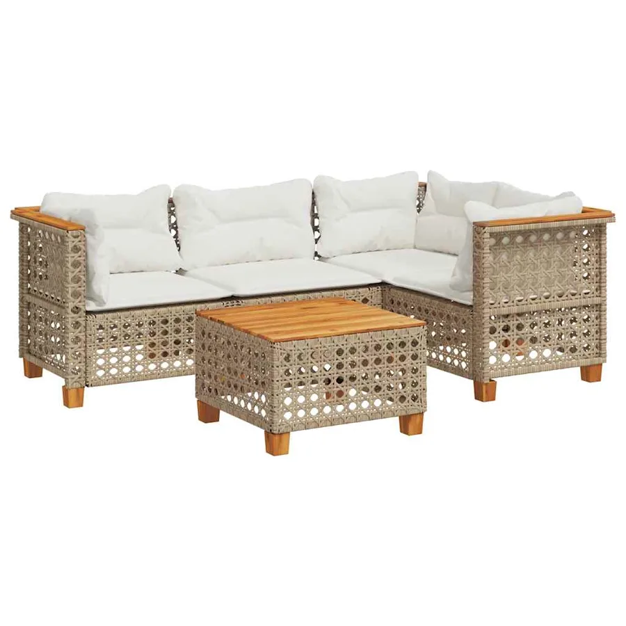 Salon de jardin avec coussins 5 pcs beige résine tressée - 2