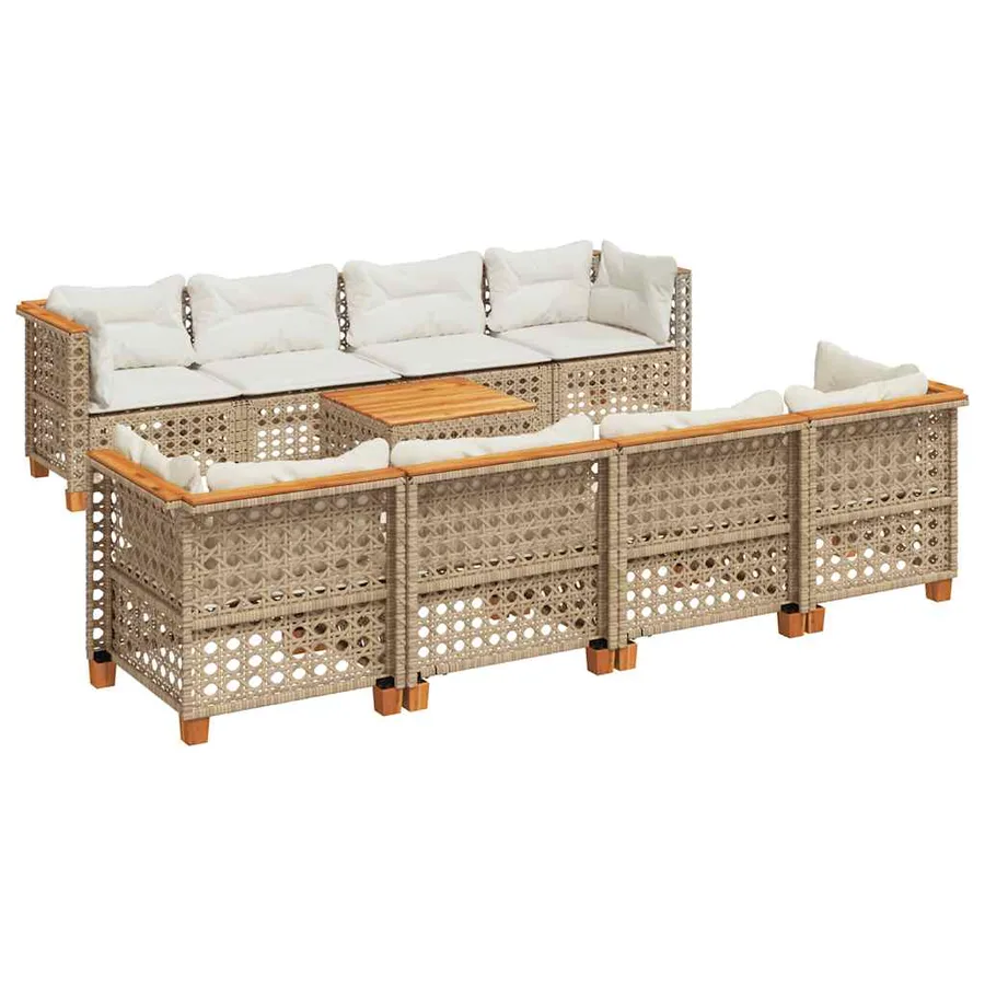 Salon de jardin avec coussins 9 pcs beige résine tressée - 2