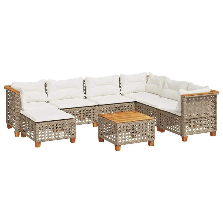 Salon de jardin avec coussins 8 pcs beige résine tressée - 2