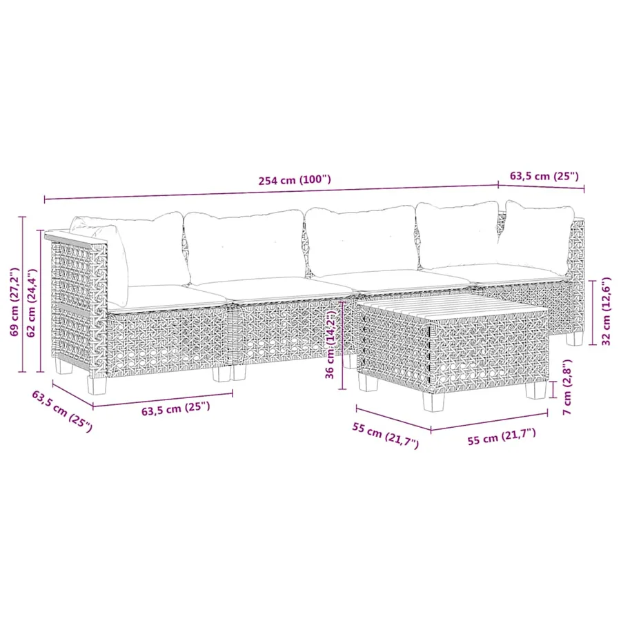 Salon de jardin avec coussins 5 pcs beige résine tressée - 8