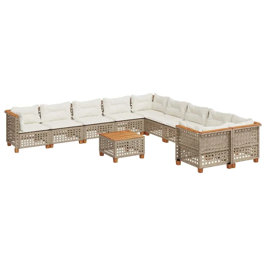 Salon de jardin 11 pcs avec coussins beige résine tressée - 2