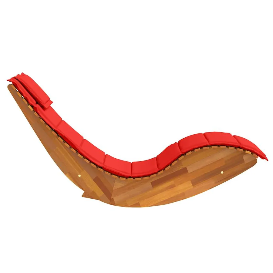 Chaise longue à bascule avec coussin en bois massif d'acacia - 6