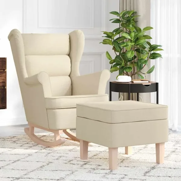 Chaise à bascule avec repose-pied Crème Tissu