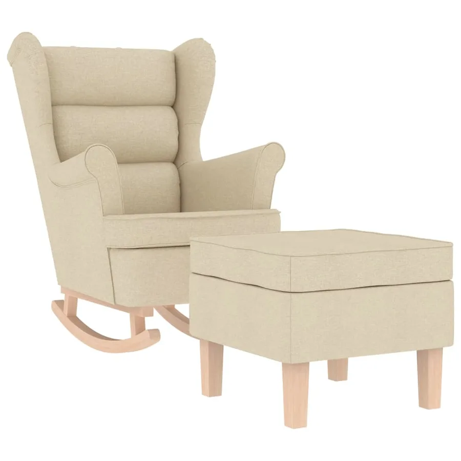 Chaise à bascule avec repose-pied Crème Tissu - 2