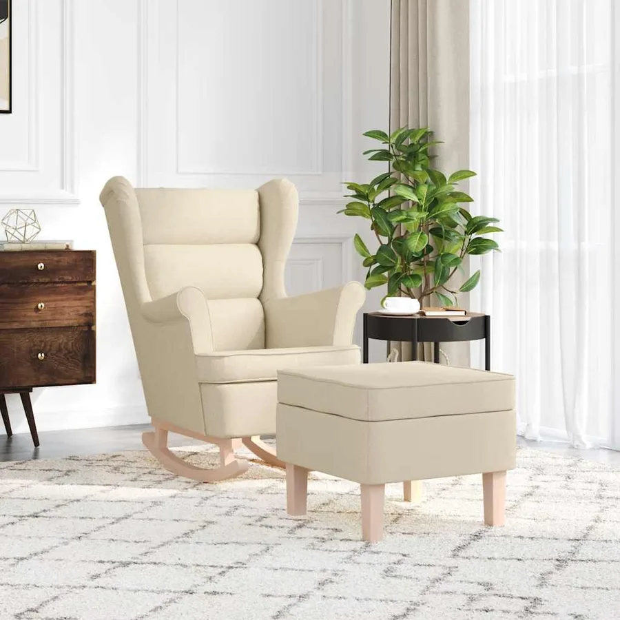 Chaise à bascule avec repose-pied Crème Tissu - 3