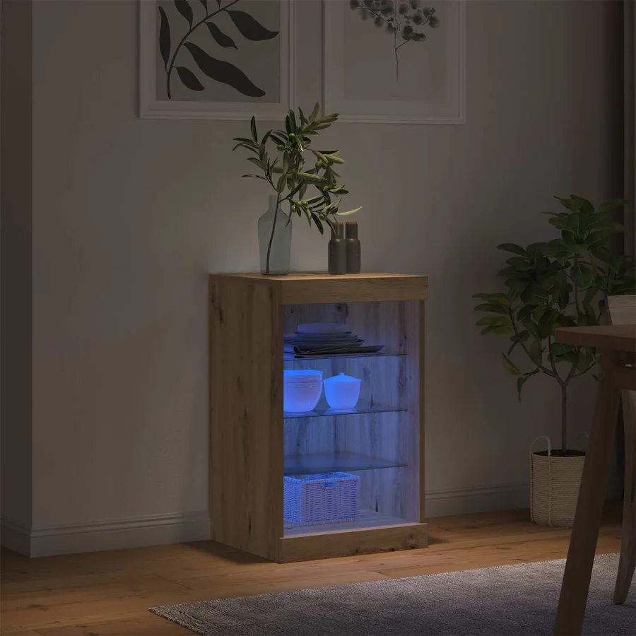 Buffet LED Chêne artisanal 41 x 37 x 67 cm Bois d'ingénierie - 4