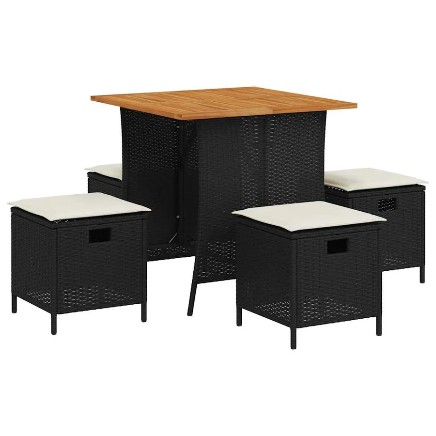 Ensemble à manger de jardin coussins 5pcs noir résine tressée - 2