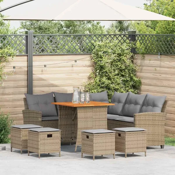 Ensemble de canapé de jardin 6 pcs avec coussins en forme de L beige résine tressée