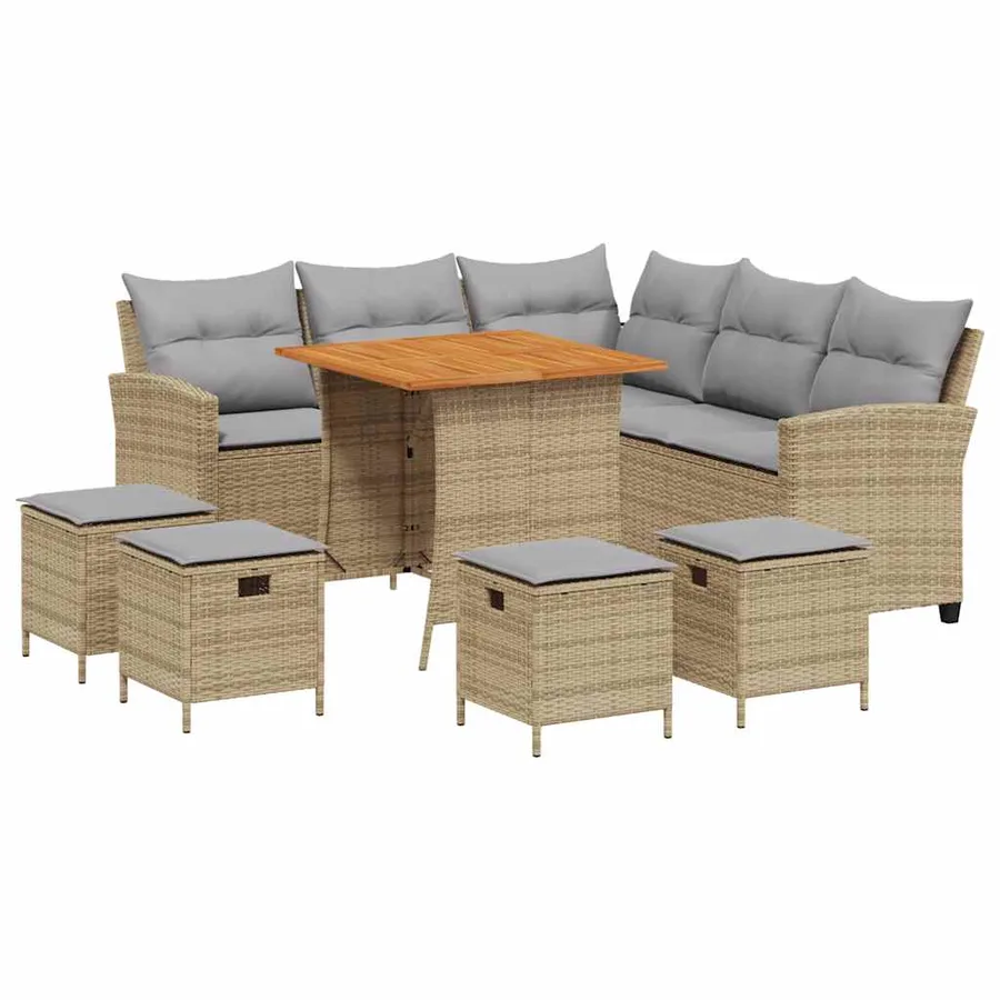 Ensemble de canapé de jardin 6 pcs avec coussins en forme de L beige résine tressée - 2