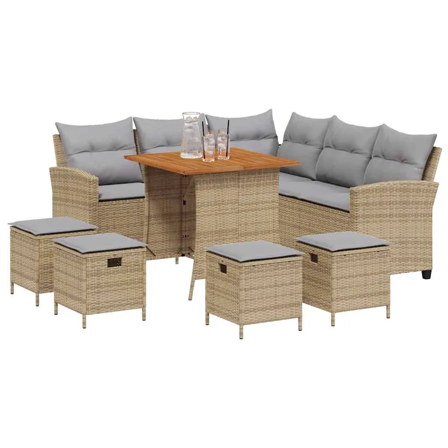 Ensemble de canapé de jardin 6 pcs avec coussins en forme de L beige résine tressée - 3