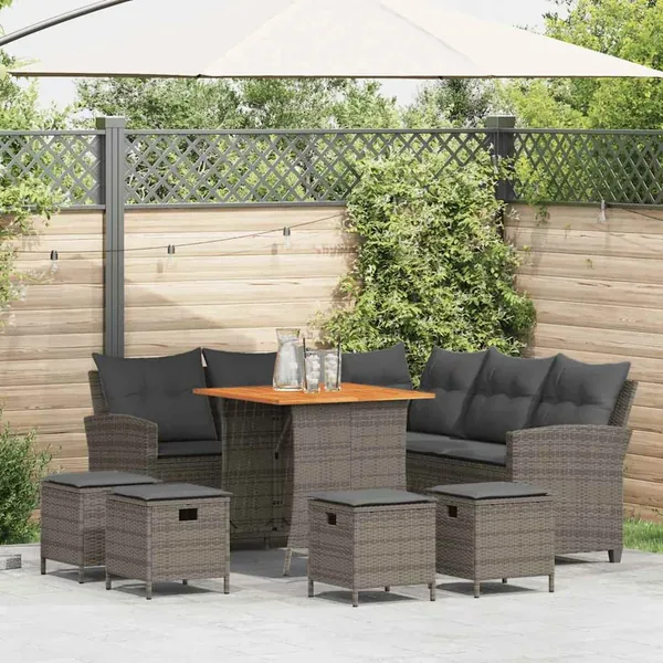 Ensemble de canapé de jardin 6 pcs avec coussins en forme de L gris résine tressée