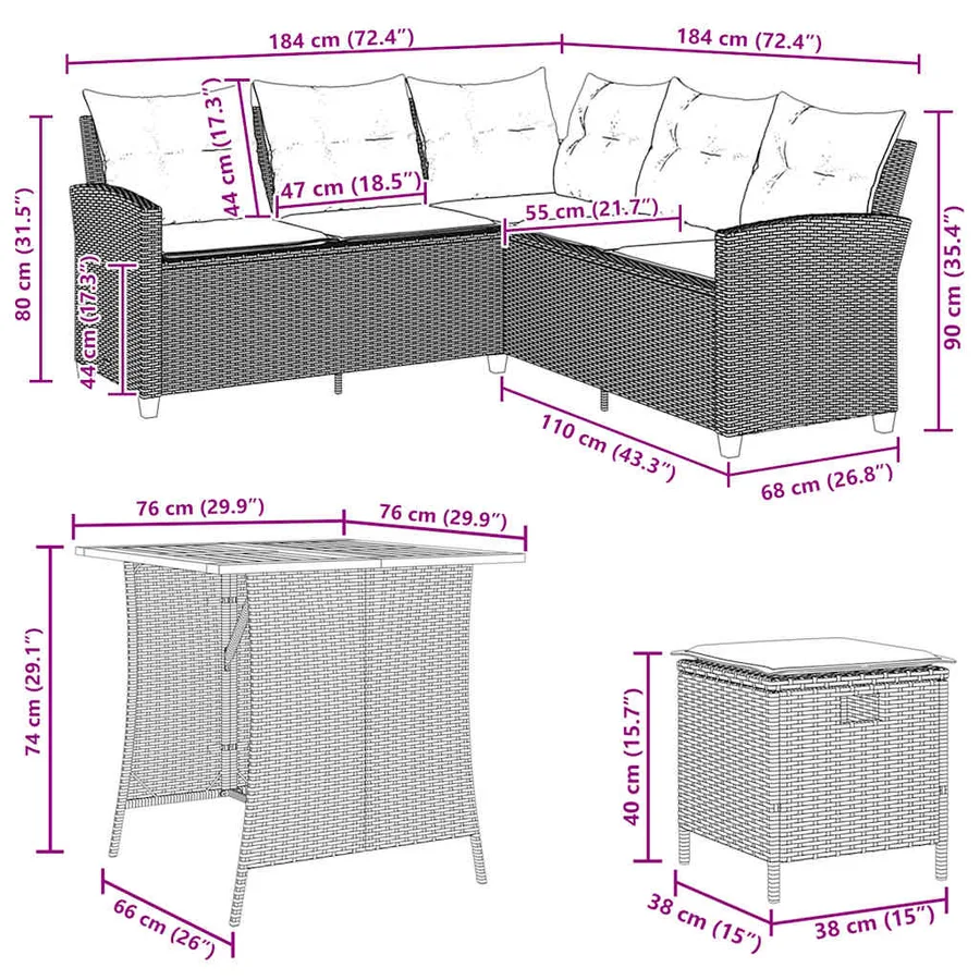 Ensemble de canapé de jardin 6 pcs avec coussins en forme de L gris résine tressée - 10