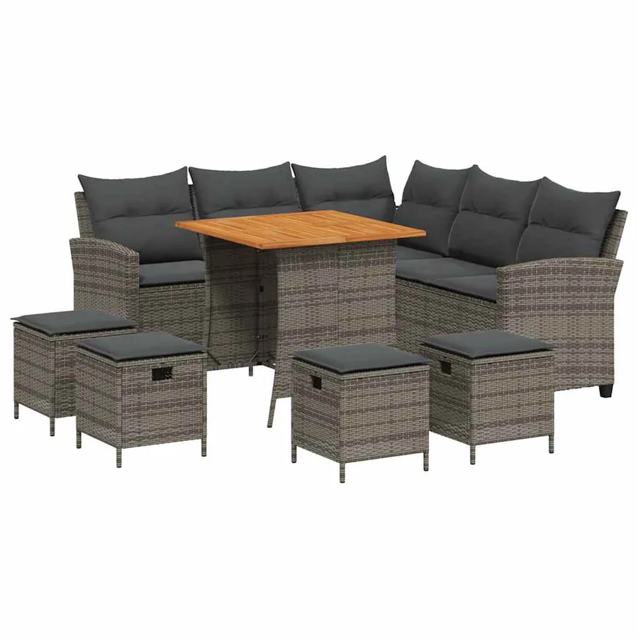 Ensemble de canapé de jardin 6 pcs avec coussins en forme de L gris résine tressée - 2