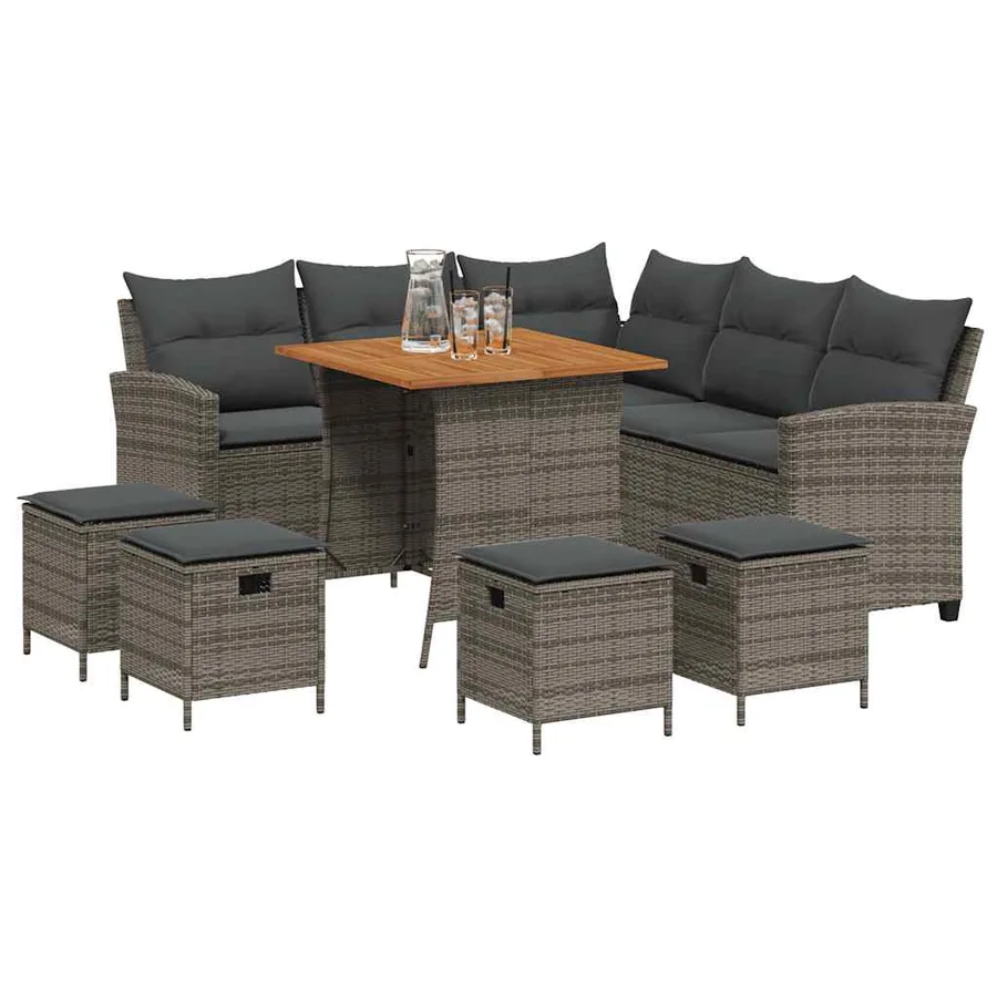 Ensemble de canapé de jardin 6 pcs avec coussins en forme de L gris résine tressée - 3