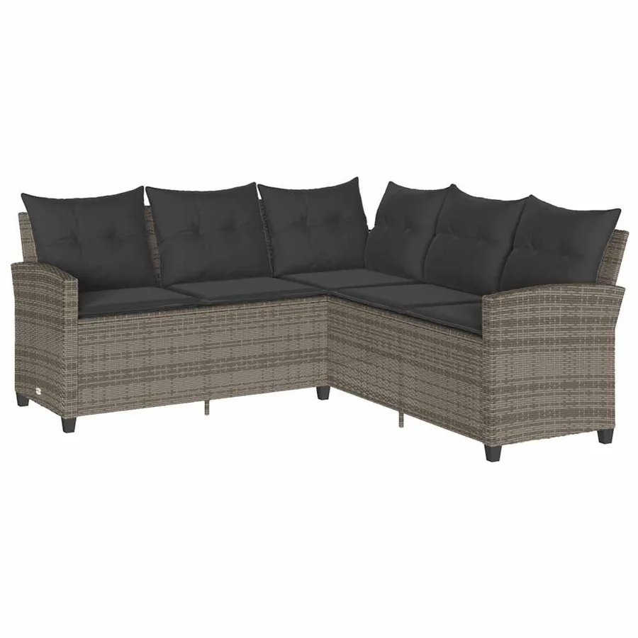 Ensemble de canapé de jardin 6 pcs avec coussins en forme de L gris résine tressée - 6