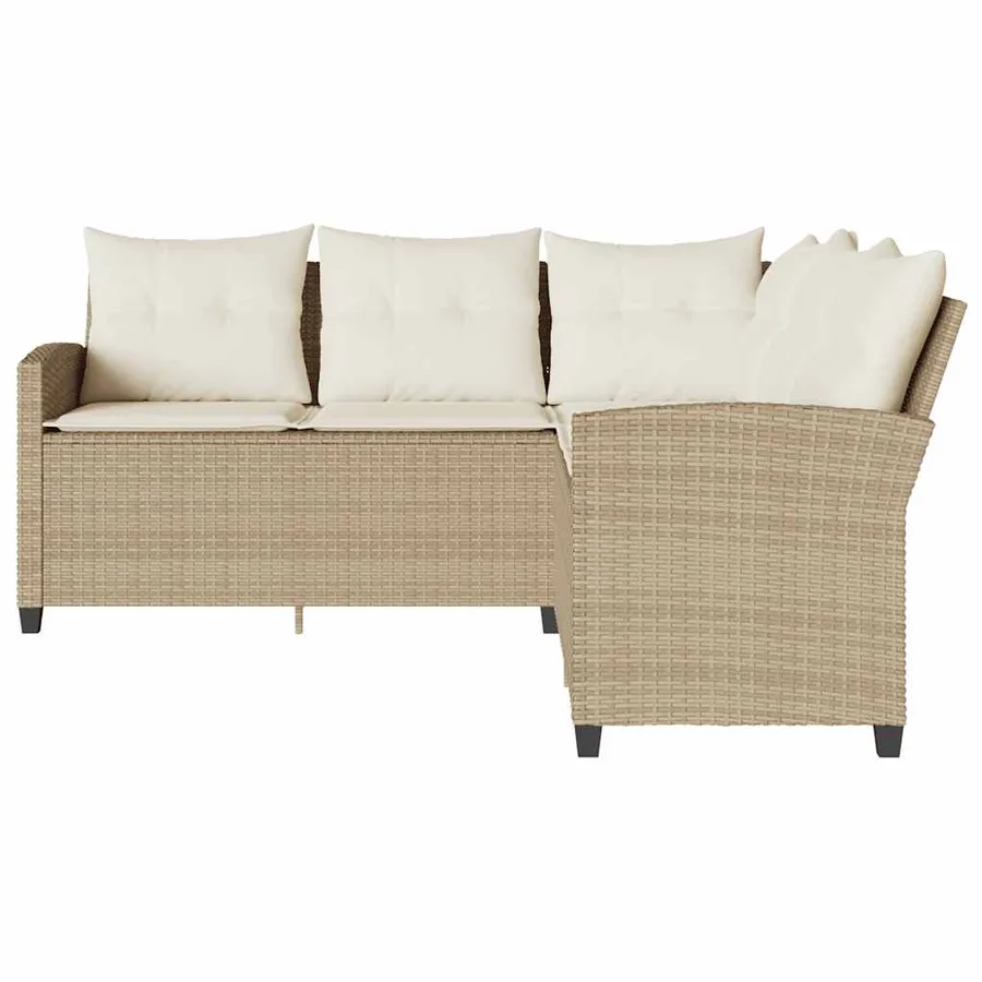 Canapés en forme de L avec coussins beige résine tressée - 3