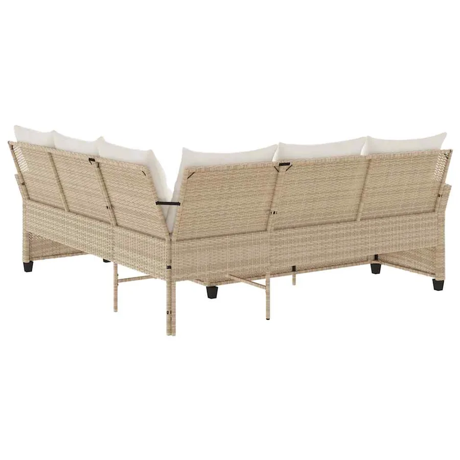 Canapés en forme de L avec coussins beige résine tressée - 5