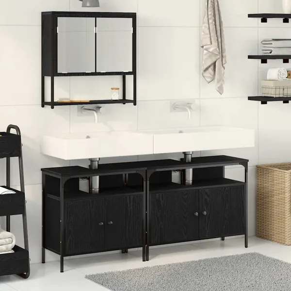 Ensemble de mobilier de salle de bain avec étagère 3 pcs Noir