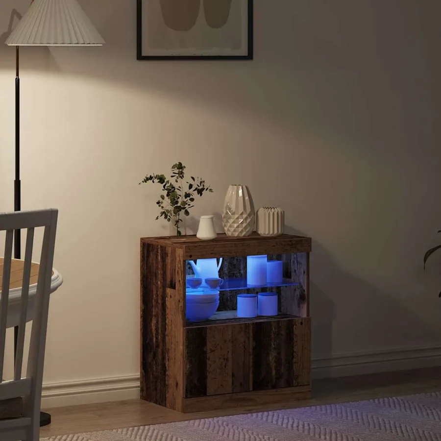 Buffet LED Marron 60,5 x 37 x 67 cm Bois d'ingénierie - 5