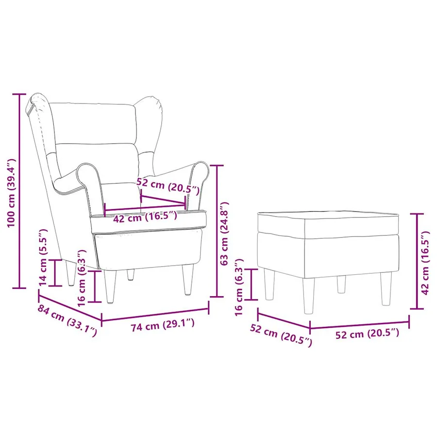 Fauteuil avec repose-pied Crème Tissu - 11