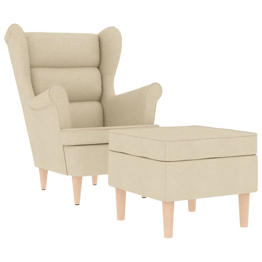 Fauteuil avec repose-pied Crème Tissu - 2