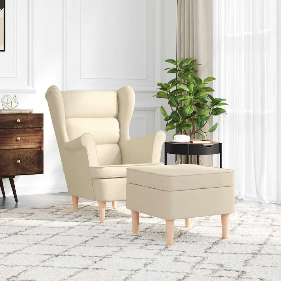 Fauteuil avec repose-pied Crème Tissu - 3
