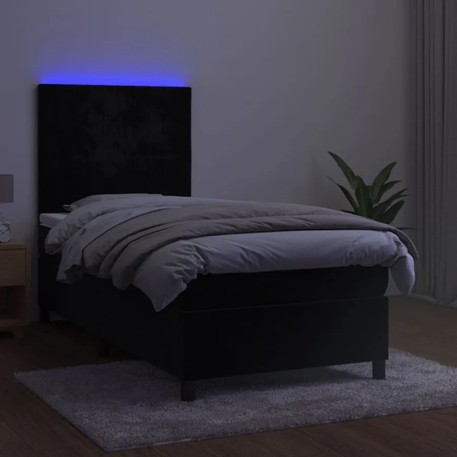 Sommier à lattes de lit avec matelas LED Noir 90x190 cm Velours - 4