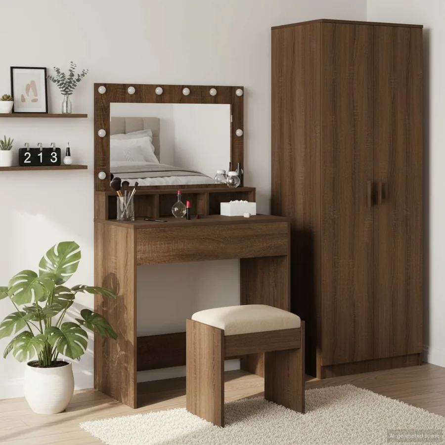 Table de Toilette avec étagère Chêne brun 75,5 x 41 x 135 cm