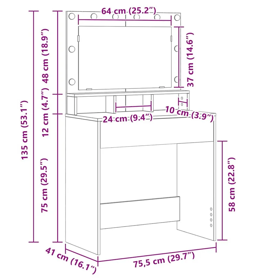 Table de Toilette Chêne artisanal 75,5 x 41 x 135 cm - 12
