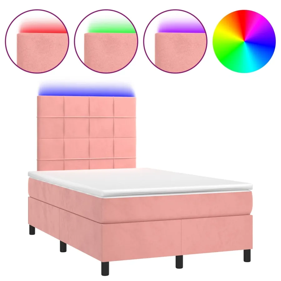 Sommier à lattes de lit avec matelas LED Rose 120x200cm Velours - 2