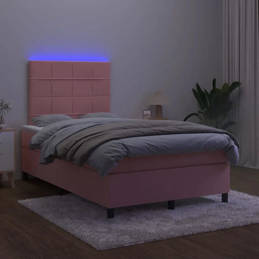 Sommier à lattes de lit avec matelas LED Rose 120x200cm Velours - 4