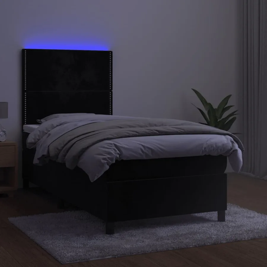 Sommier à lattes de lit matelas et LED Noir 100x200 cm Velours - 4