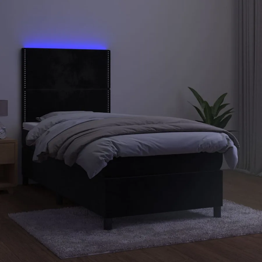 Sommier à lattes de lit avec matelas LED Noir 90x190 cm Velours - 4