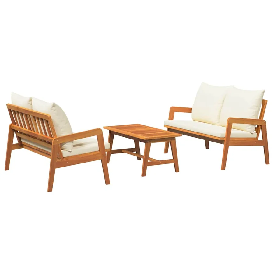 Ensemble bistrot avec coussin 3 pcs Marron Bois d'Acacia Massif - 2