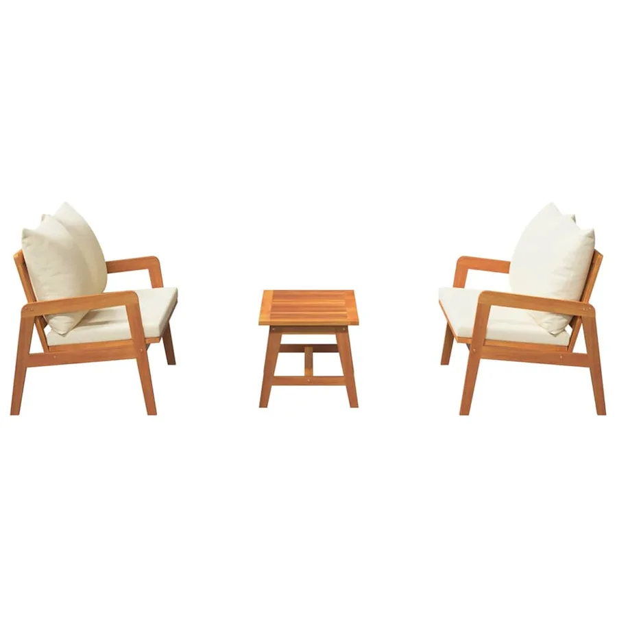 Ensemble bistrot avec coussin 3 pcs Marron Bois d'Acacia Massif - 7