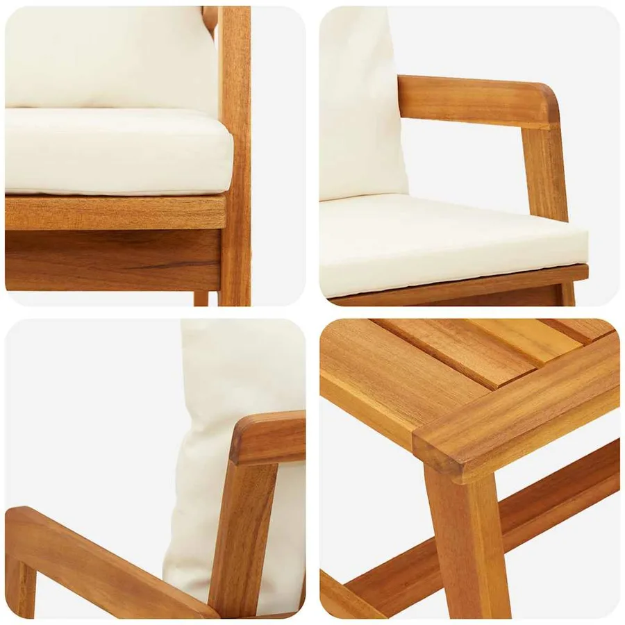 Ensemble bistrot avec coussin 3 pcs Marron Bois d'Acacia Massif - 8