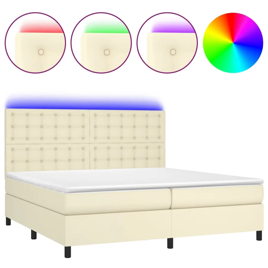 Sommier à lattes de lit avec matelas et LED Crème 200x200 cm - 2