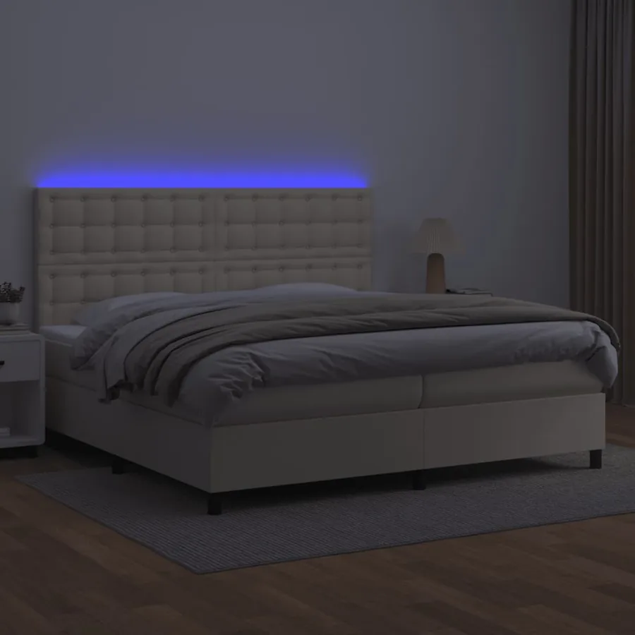 Sommier à lattes de lit avec matelas et LED Crème 200x200 cm - 4