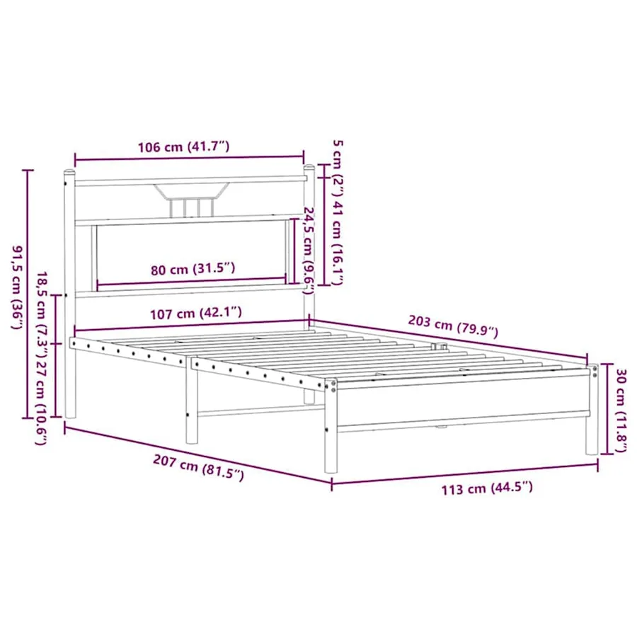 Cadre de lit sans matelas chêne marron 107x203 cm - 11